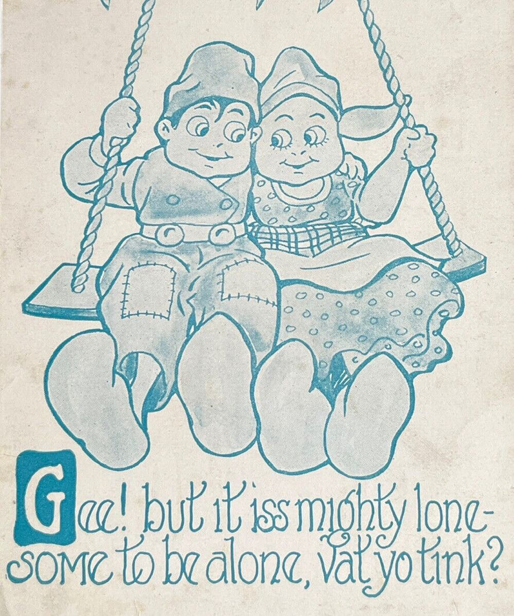 Antique 1913 Ephemera Postcard Humorous Whimsical Dutch Girl Boy Swing Posted